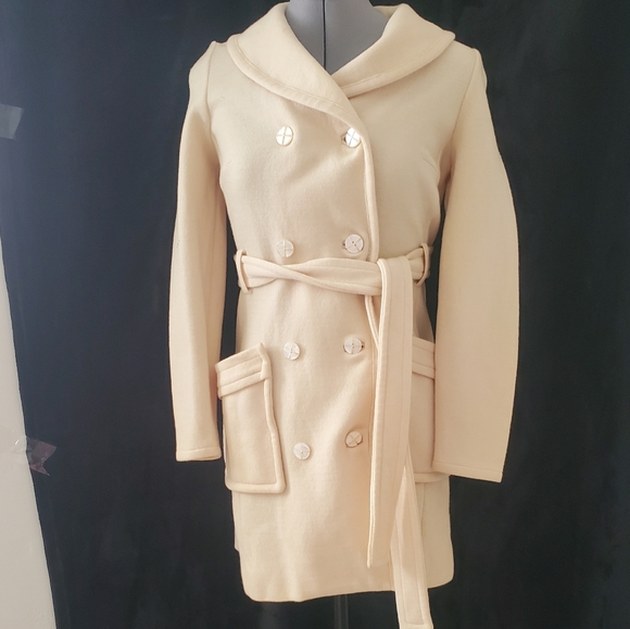 Vintage beige Virgin wool trench button coat - Picture 7 of 12